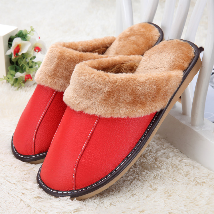 New leather unisex cotton slippers - Image 2